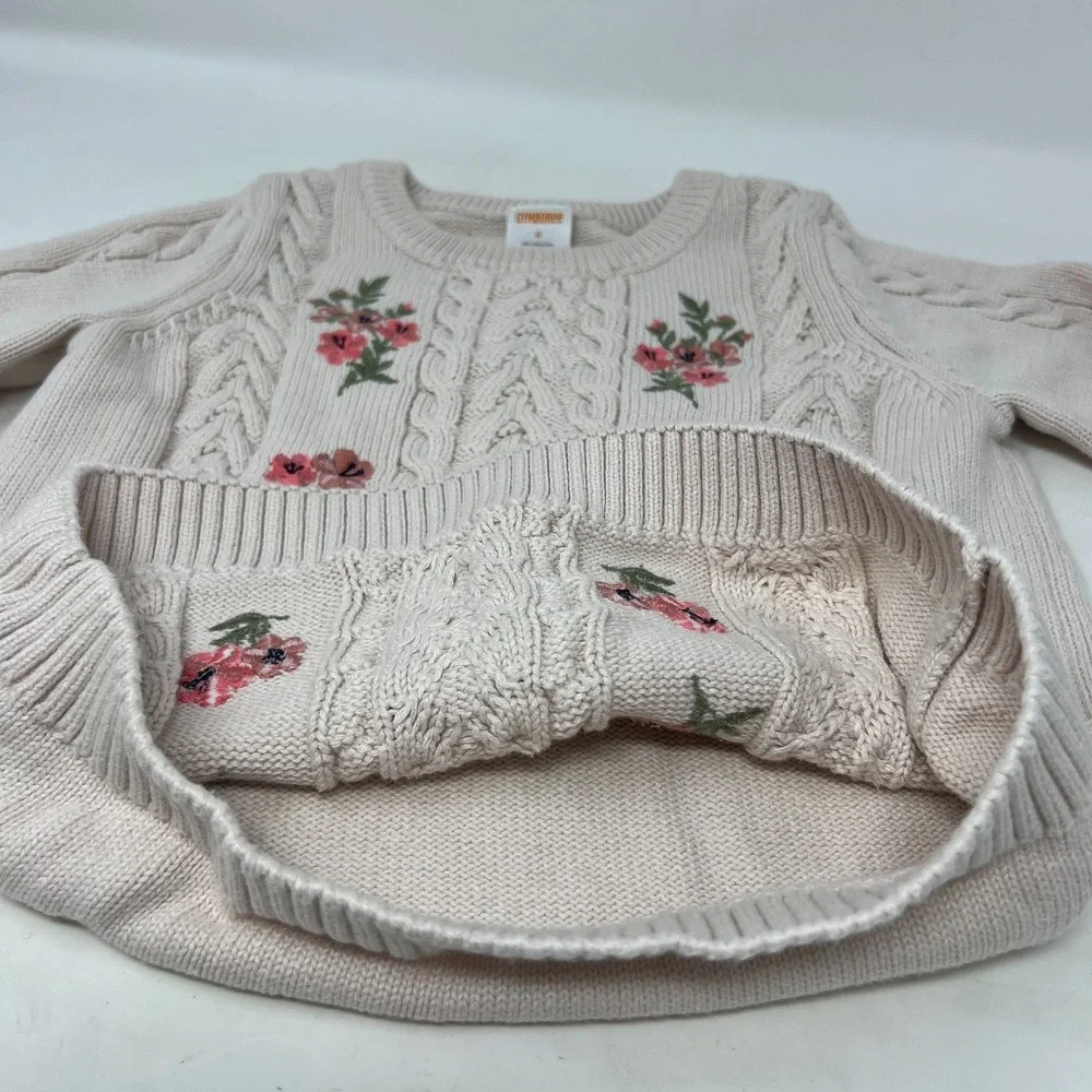 Gymboree Cotton Cable Knit Embroidered Sweater‎ Girls Size 6 Tan Cottagecore